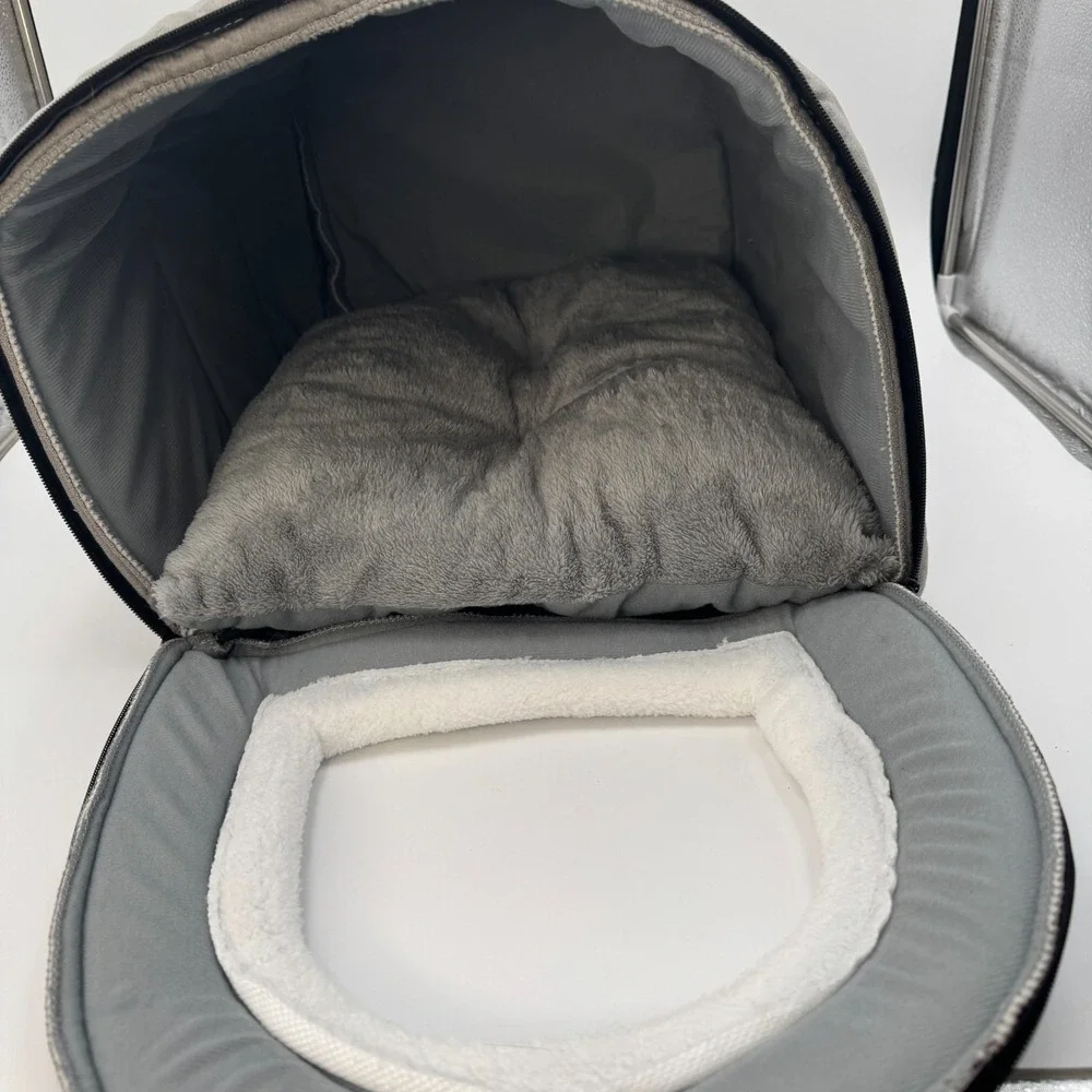 Gray Plush Tunnel Cat Bed with Removable Cushion